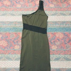 Bebe army green one shoulder dress.